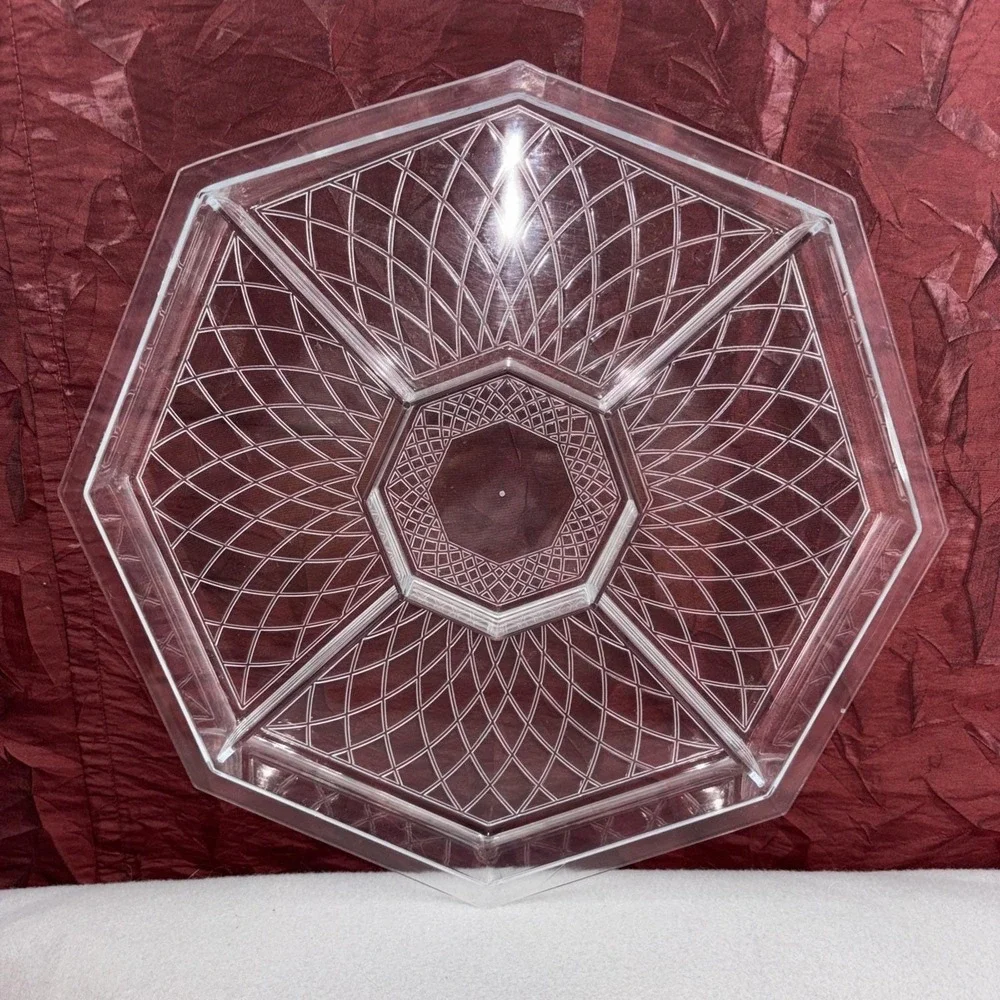 Vintage Octagon Plastic‎ Snack And Nut Container With Divided Insert Black & Red